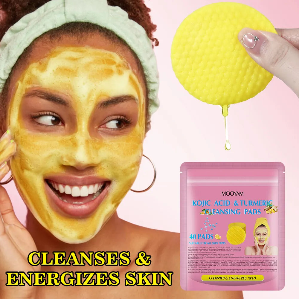 Turmeric Kojic Acid Lemon Deep Cleansing Pads Smoothing Natural Skin Care 40Pads/Bag (Pack of 2)
