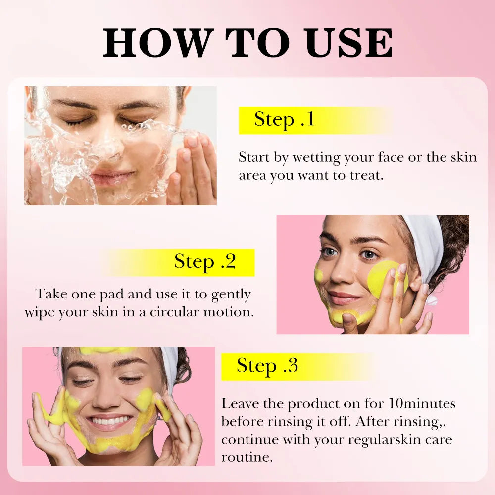 Turmeric Kojic Acid Lemon Deep Cleansing Pads Smoothing Natural Skin Care 40Pads/Bag (Pack of 2)