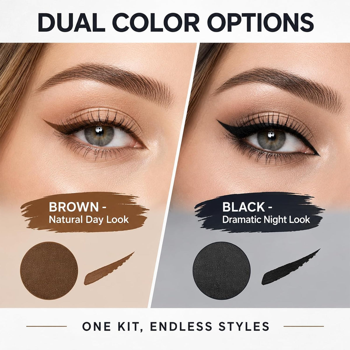3-in-1 Eye Stamp Kit，Lower Lash & Eyeliner & Mole Mark, Black & Brown Ink