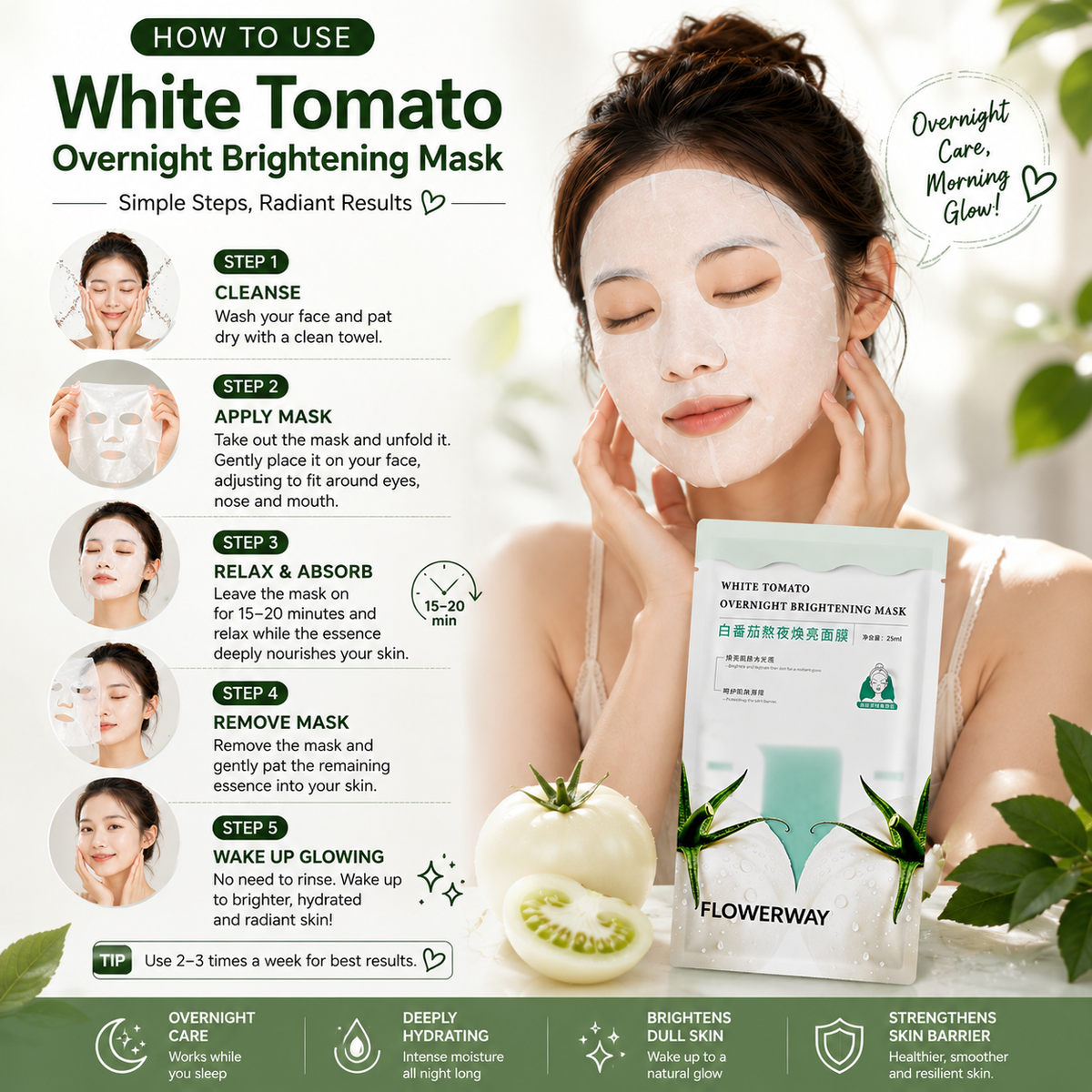 White Tomato Overnight Brightening Mask (Pack of 2)