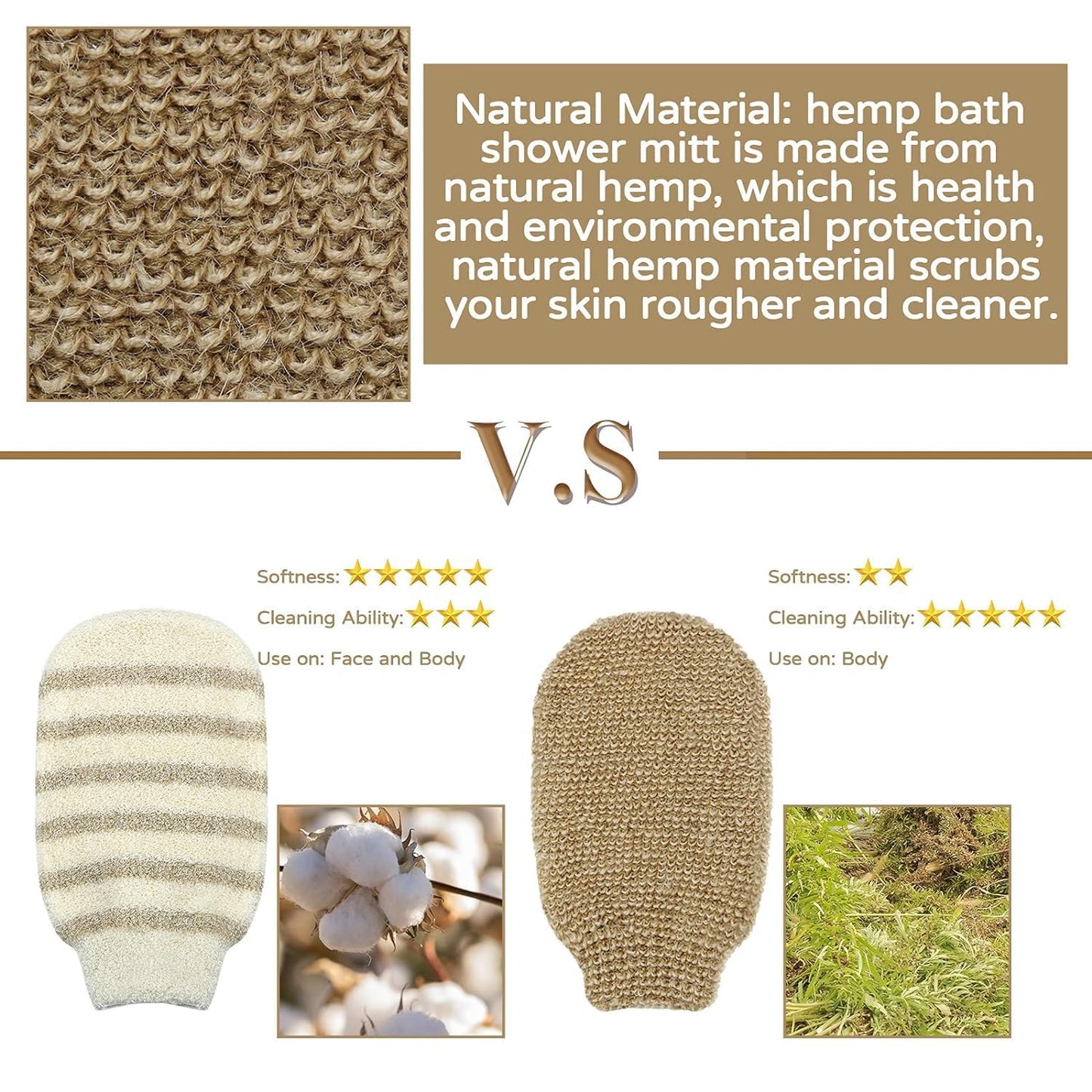 Eco Friendly Natural Hemp Exfoliating Bath Mitt Glove Jute Bath Sponge Scrubbing Hemp Glove