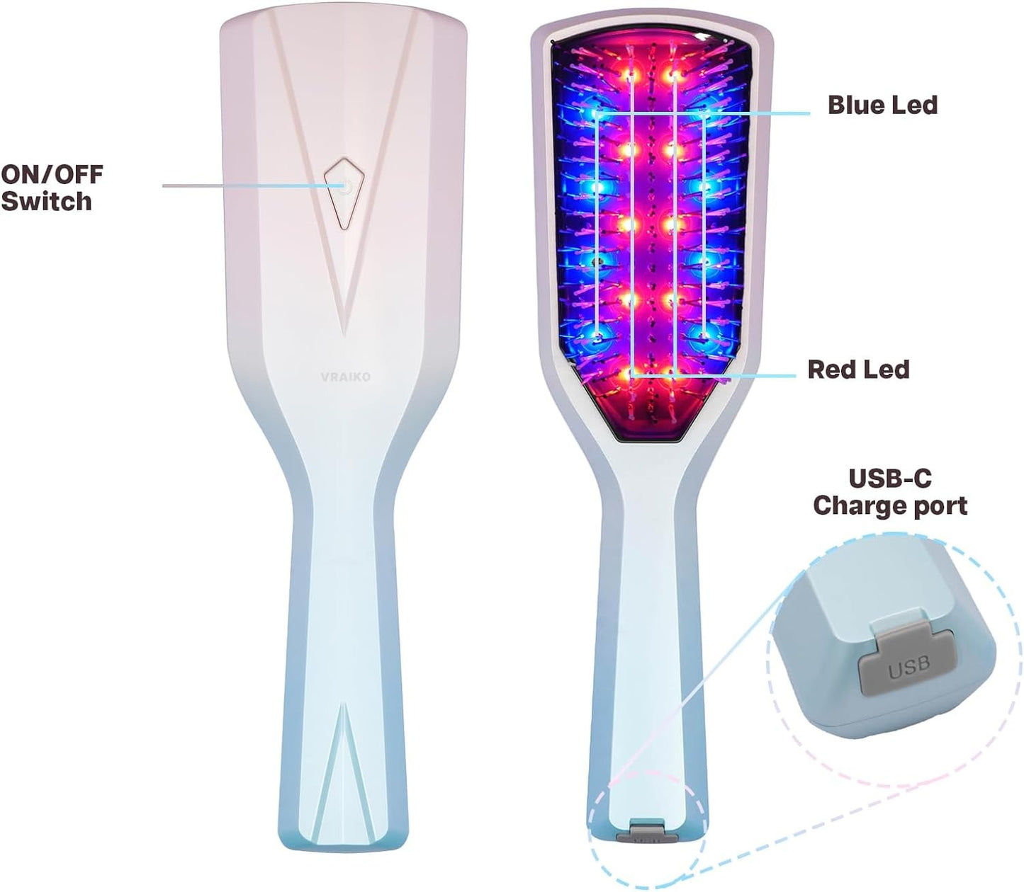 LED Comb - Red and Blue Light Vibration Hair Growth Comb